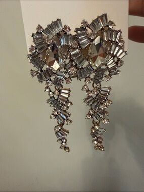 Crystal Drop Statement Earrings - Silver Rhinestone Chandelier